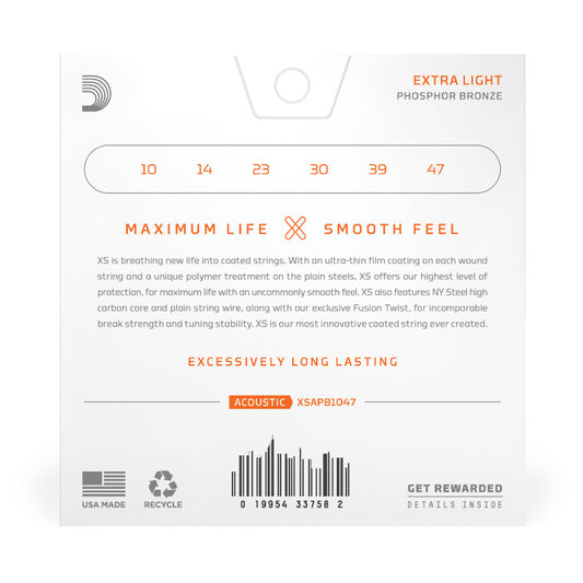 D’Addario XS Phosphor Bronze 010–047 Extra Light Acoustic Guitar Strings