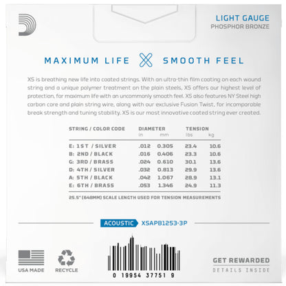 D’Addario XS Phosphor Bronze 012–053 Acoustic Guitar Strings